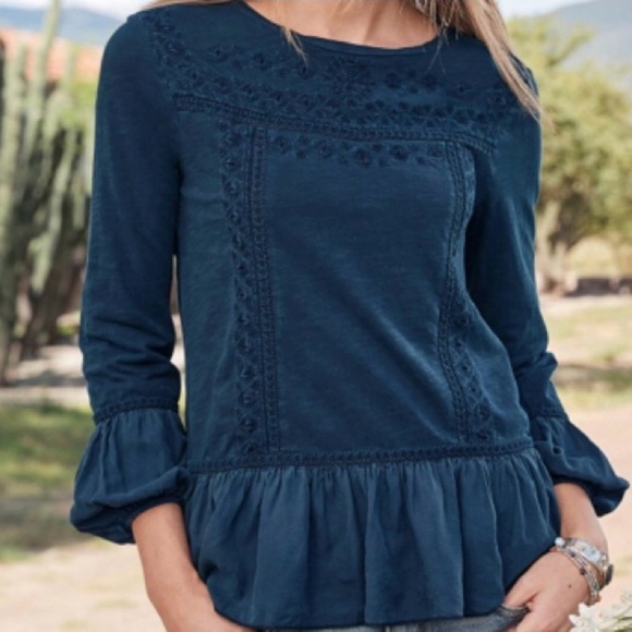 Sundance Tops - Sundance navy blue embroidered peasant style top size medium
